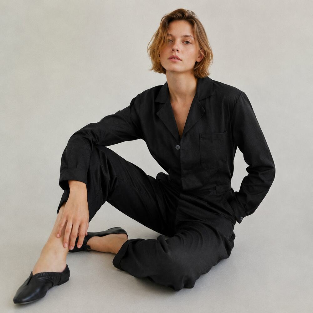 For Days Long Sleeve Twill Jumpsuit 150103W Womens XS Black Cotton Romper NWT